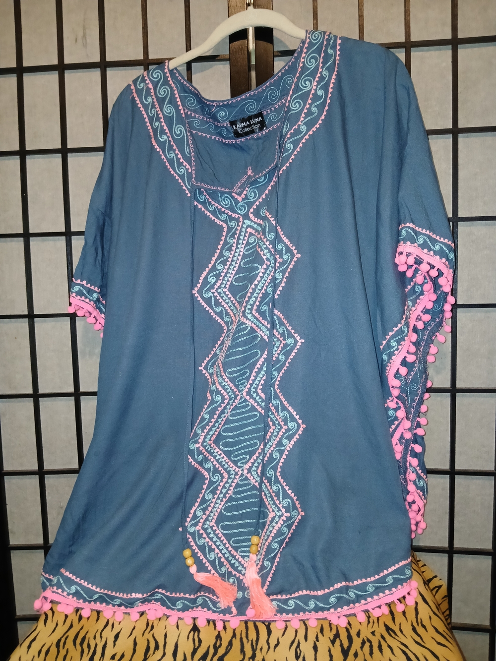 Blue Embroidered Pom-Pom Women’s Top / Beach Coverup